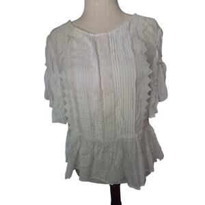 Zara White Embroidered Peplum Blouse Large Peasant Cottagecore Boho Ruffles